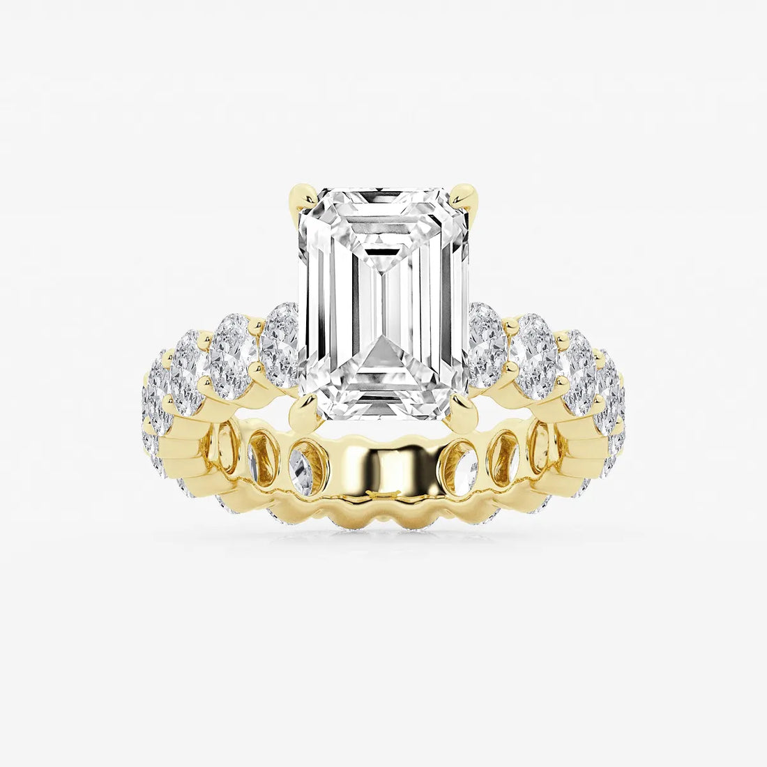 Emerald Cut Lab Diamond Bridal Set  Large Oval Side Stones & Oval Eternity Wedding Band