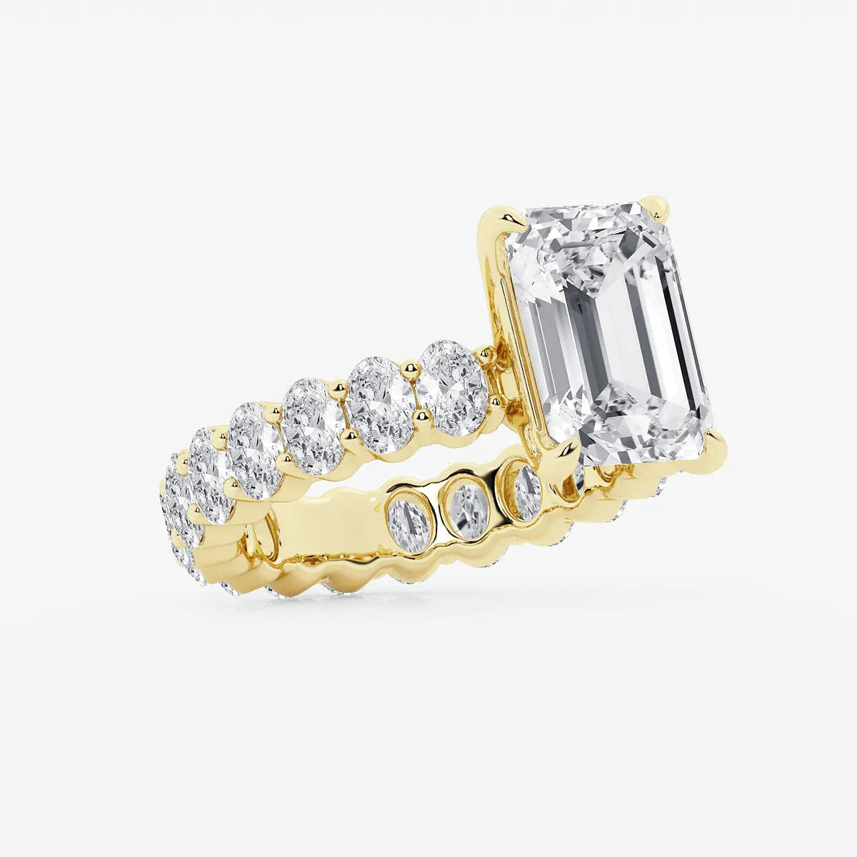 Emerald Cut Lab Diamond Bridal Set  Large Oval Side Stones & Oval Eternity Wedding Band