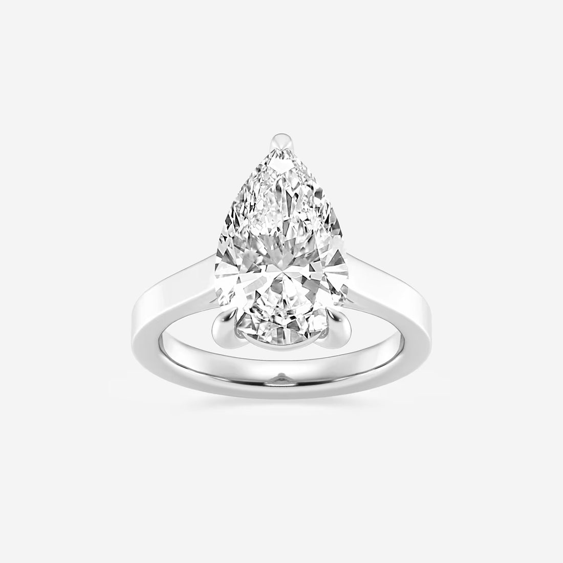 Pear Cut Lab Grown Diamond Engagement Ring, Cathedral Solitaire Pear Shape Diamond Ring