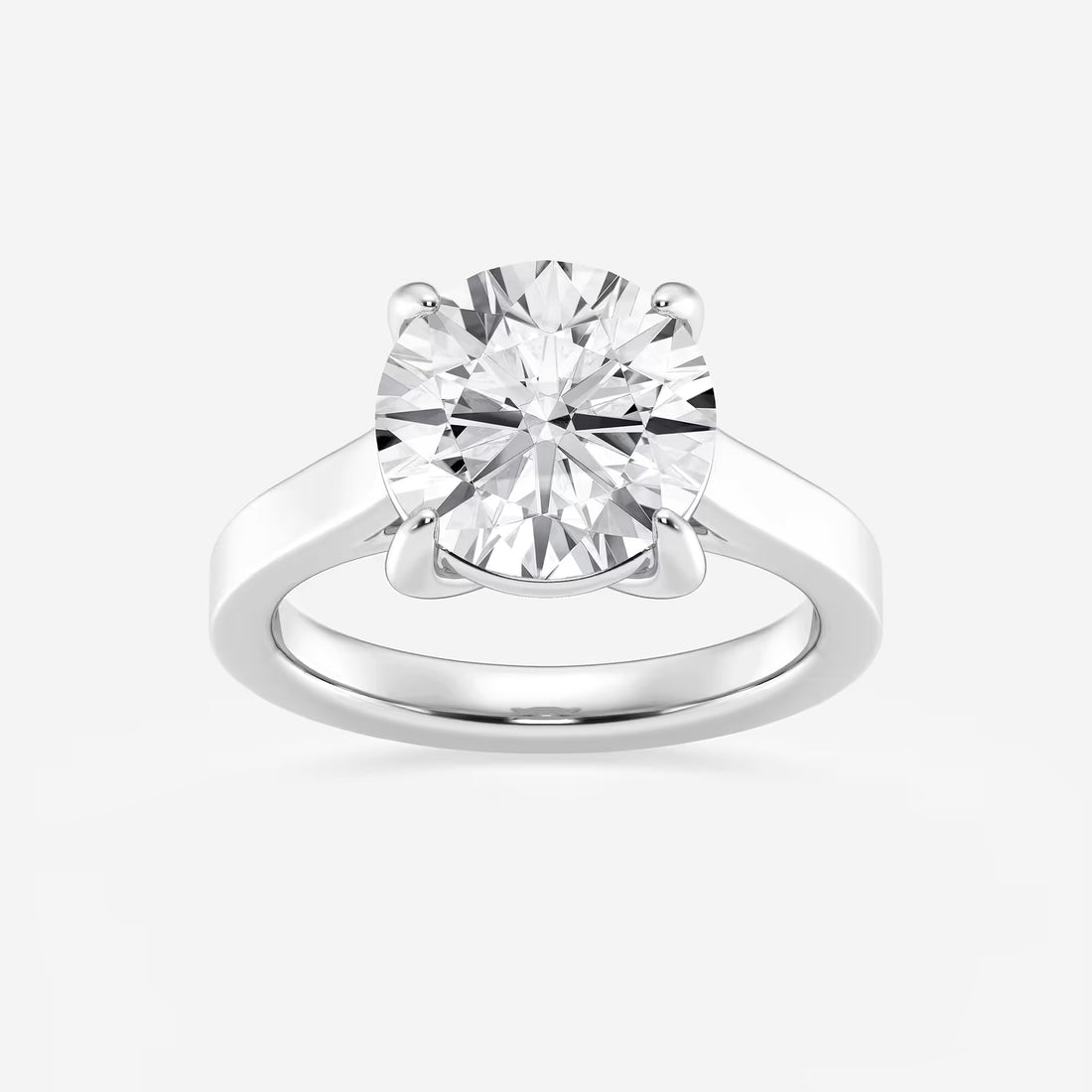 Modern Flat-Edge Solitaire Engagement Ring in White Gold with Round Brilliant Center Stone