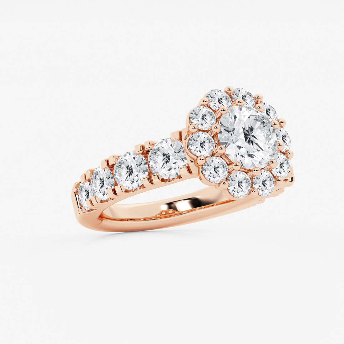Round Cut Lab Grown Diamond Large Halo Engagement Ring