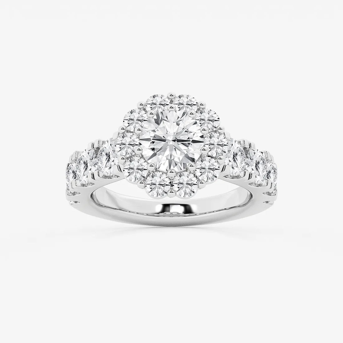 Round Cut Lab Grown Diamond Large Halo Engagement Ring