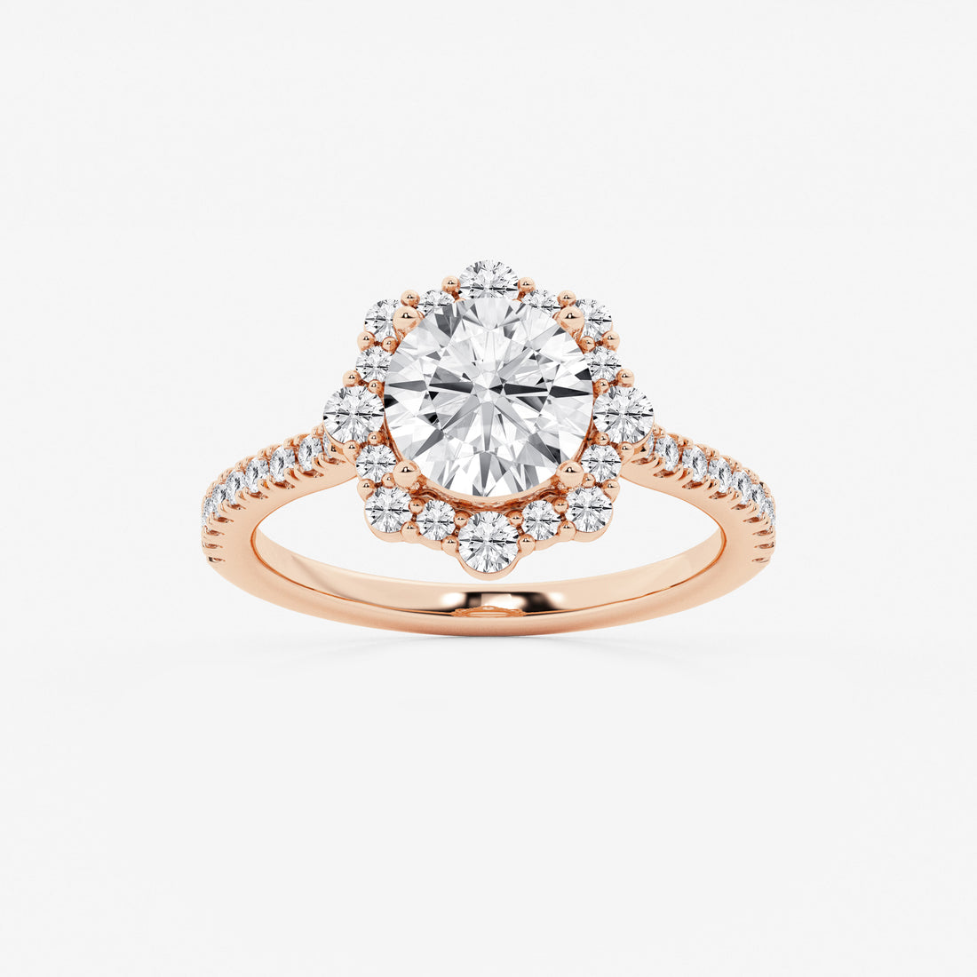 Round Cut Lab Grown Diamond Floral Halo Engagement Ring