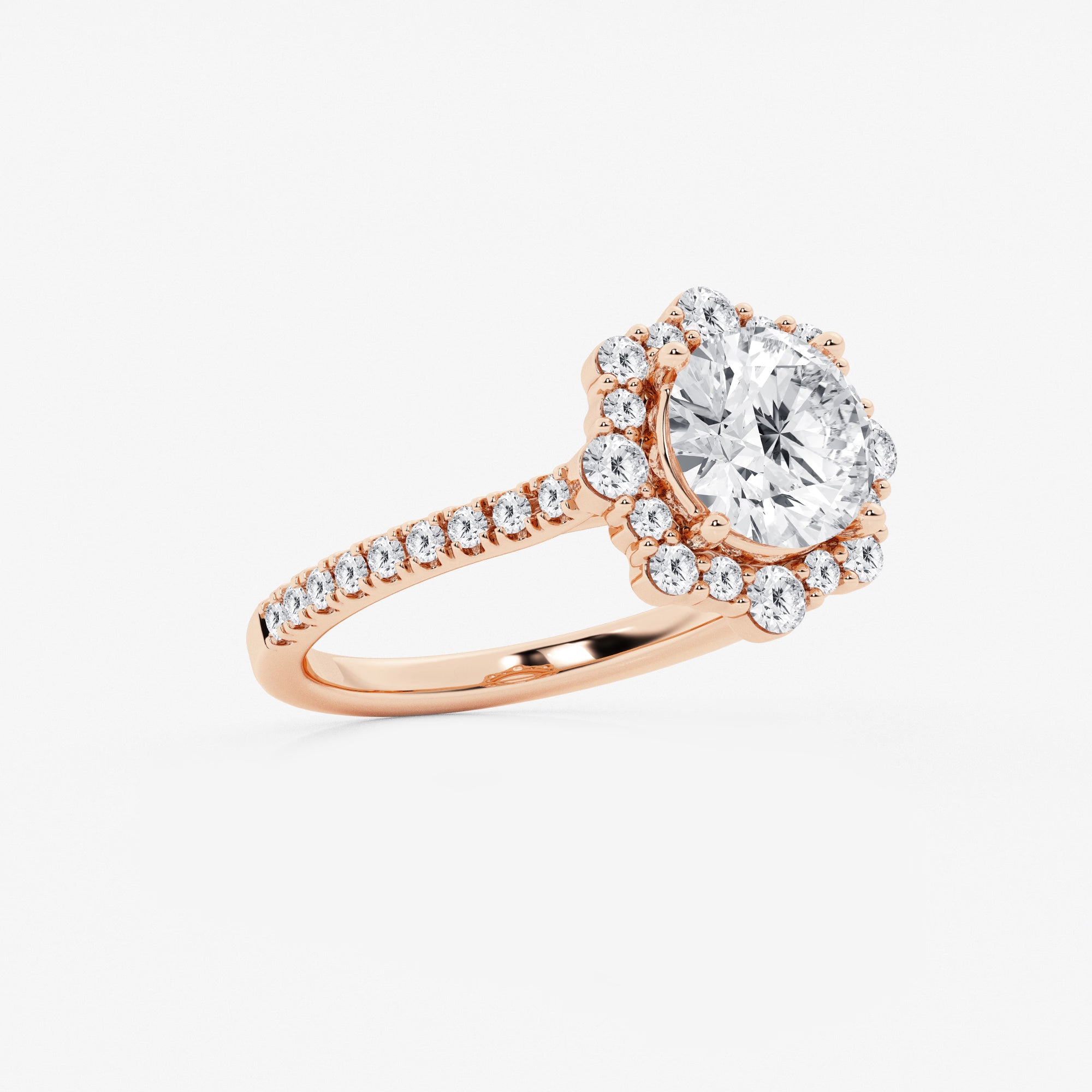 Round Cut Lab Grown Diamond Floral Halo Engagement Ring