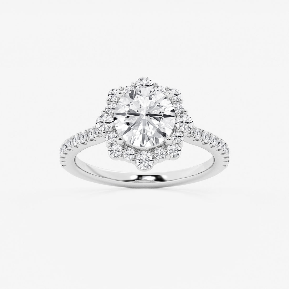 Round Cut Lab Grown Diamond Floral Halo Engagement Ring