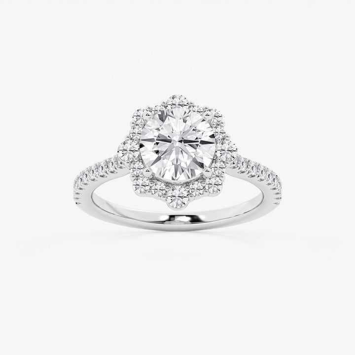 Round Cut Lab Grown Diamond Floral Halo Engagement Ring