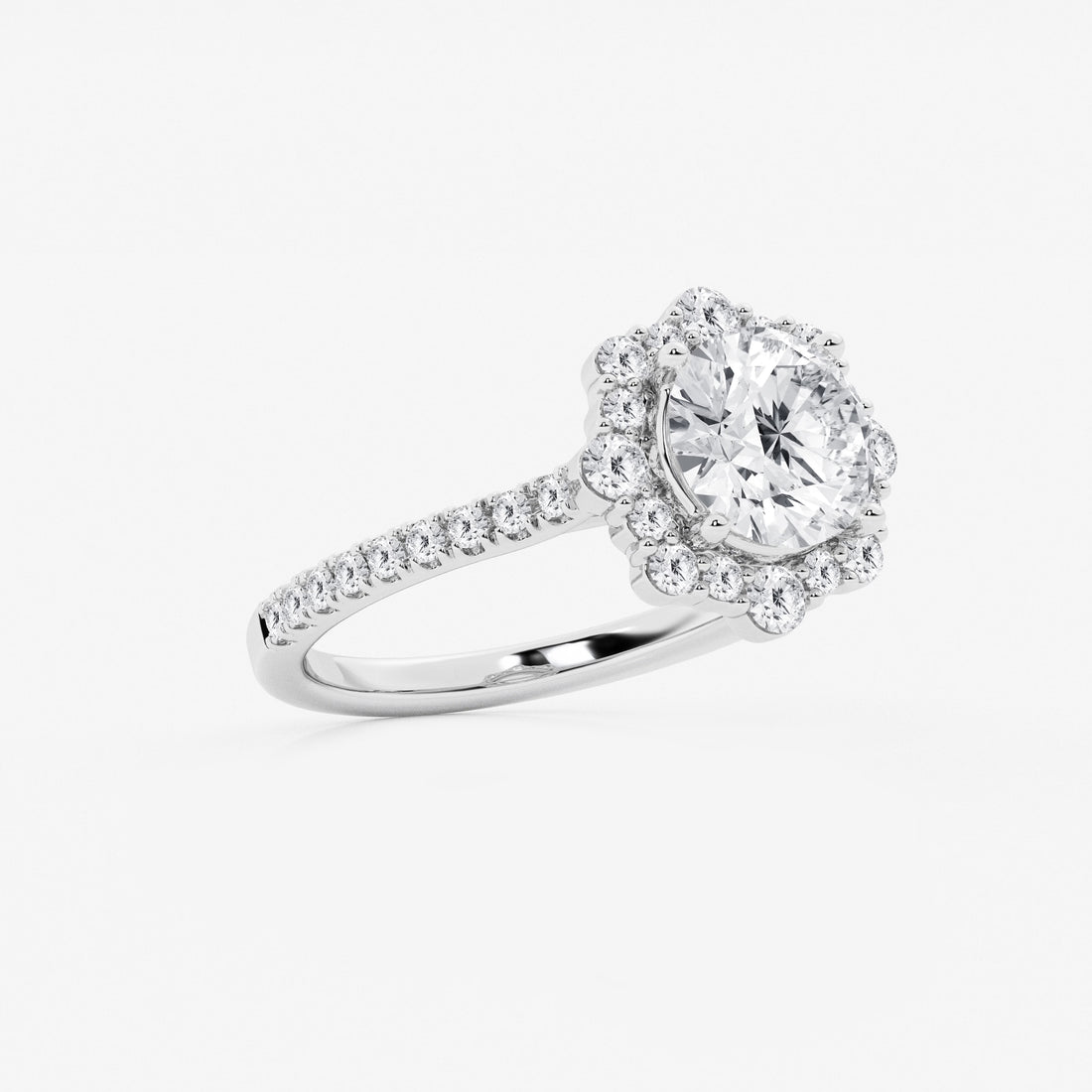Round Cut Lab Grown Diamond Floral Halo Engagement Ring