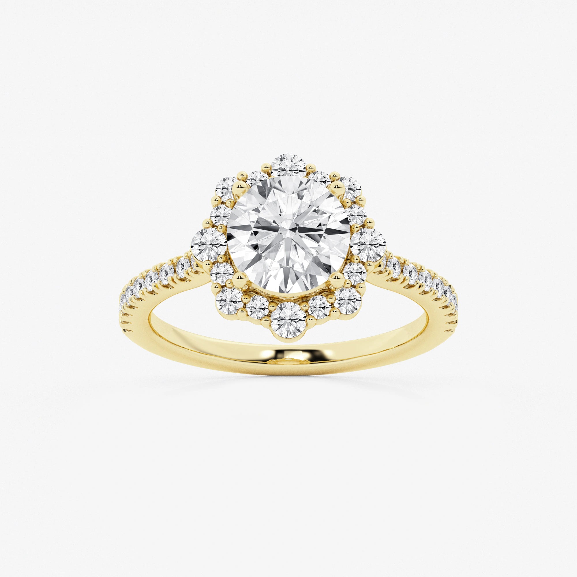 Round Cut Lab Grown Diamond Floral Halo Engagement Ring