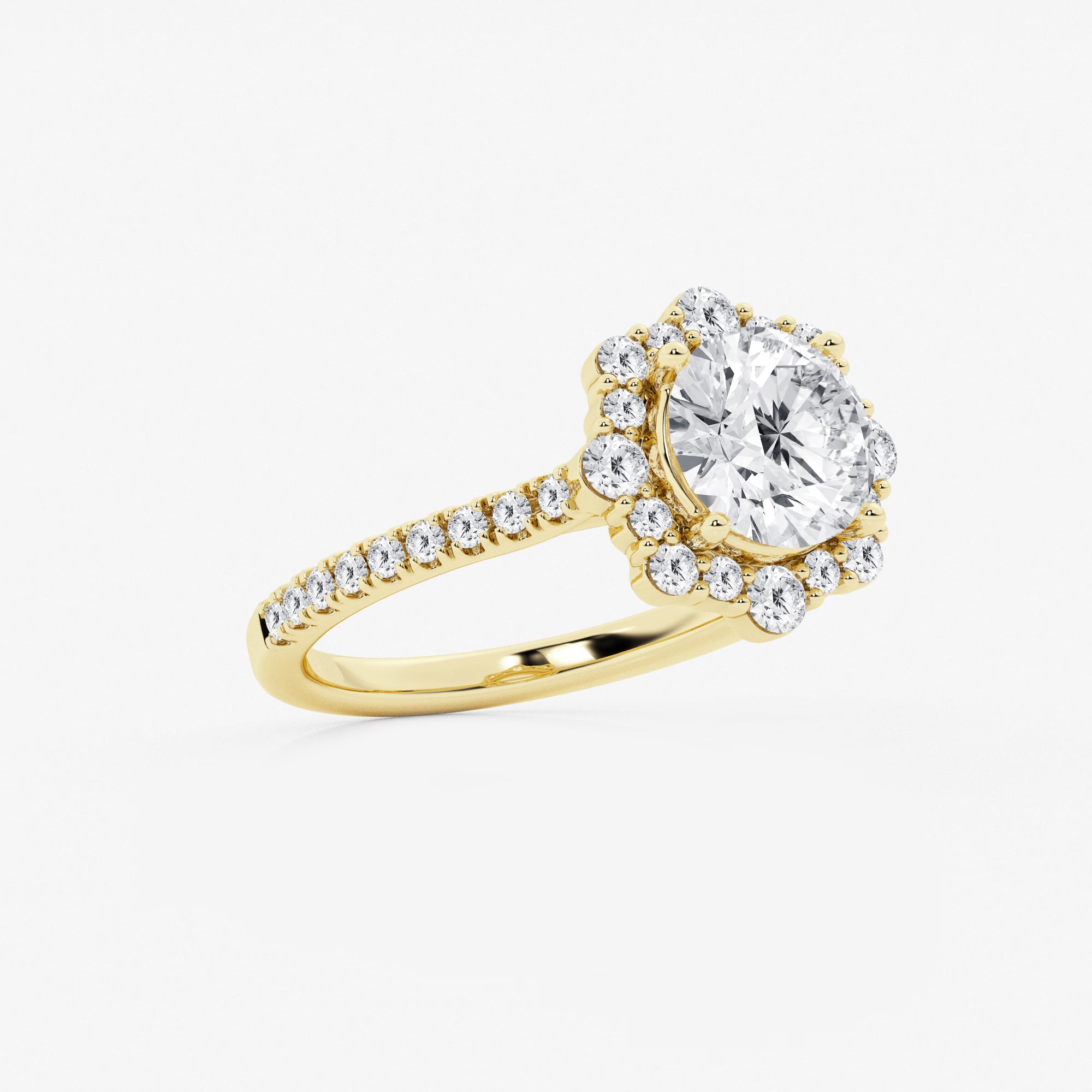 Round Cut Lab Grown Diamond Floral Halo Engagement Ring