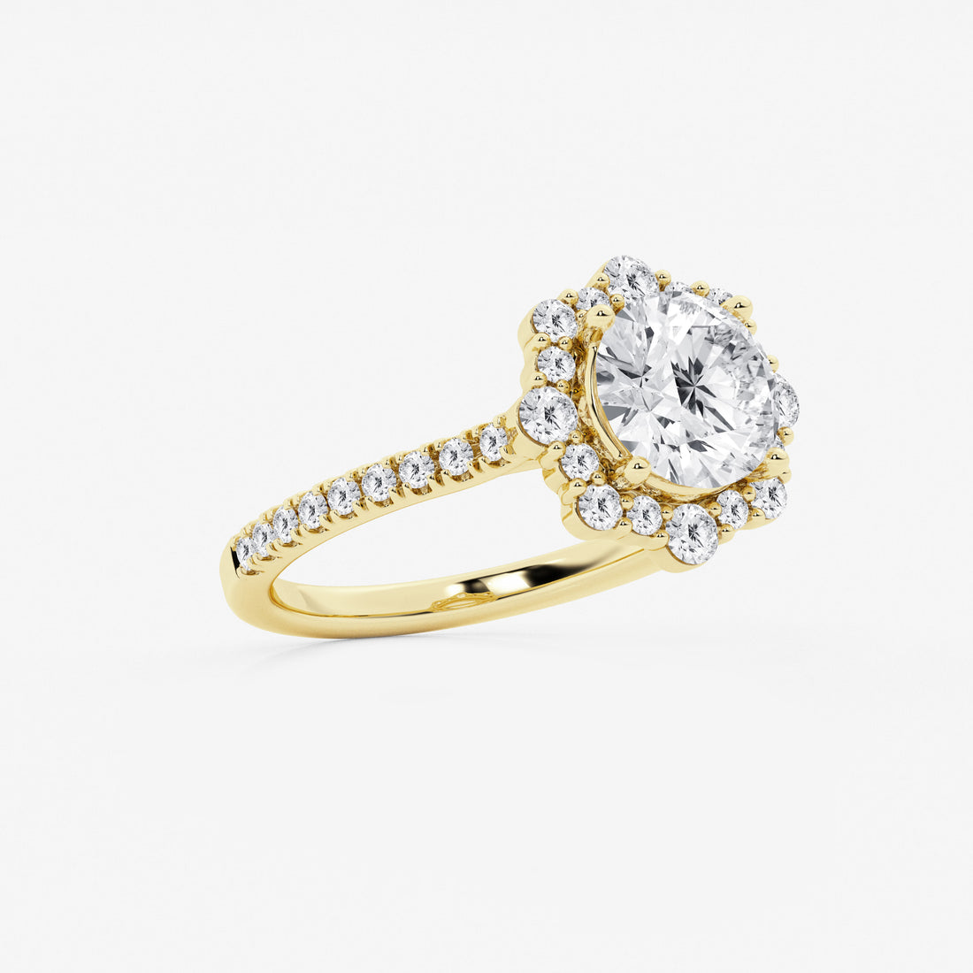 Round Cut Lab Grown Diamond Floral Halo Engagement Ring