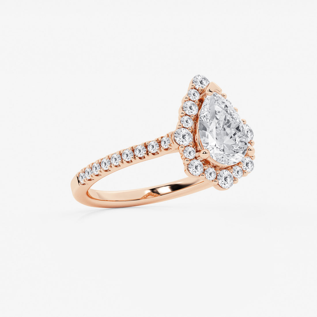 Pear Cut Lab Grown Diamond Engagement Ring, Single Halo Pear Shape Diamond Ring