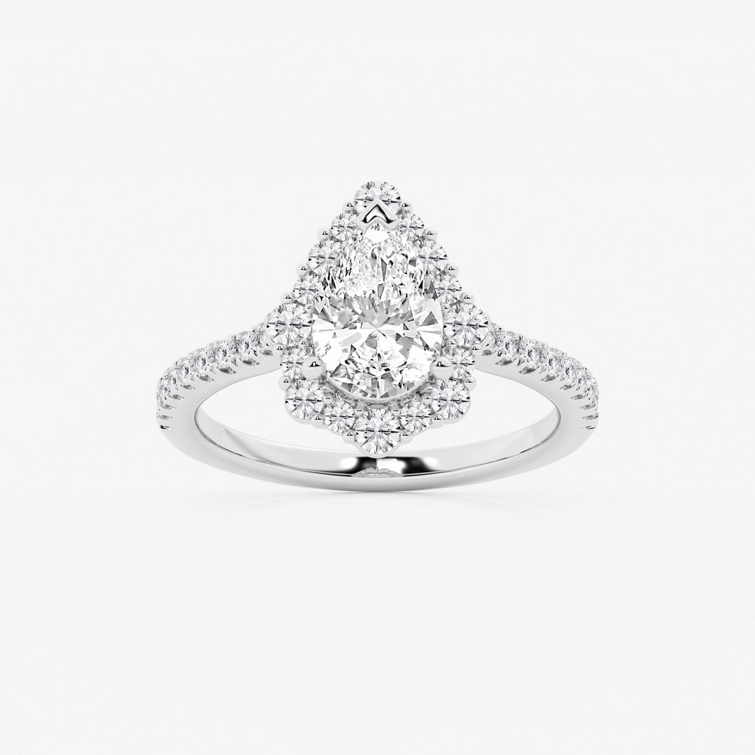 Pear Cut Lab Grown Diamond Engagement Ring, Single Halo Pear Shape Diamond Ring