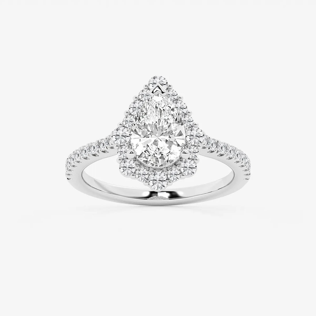 Pear Cut Lab Grown Diamond Engagement Ring, Single Halo Pear Shape Diamond Ring