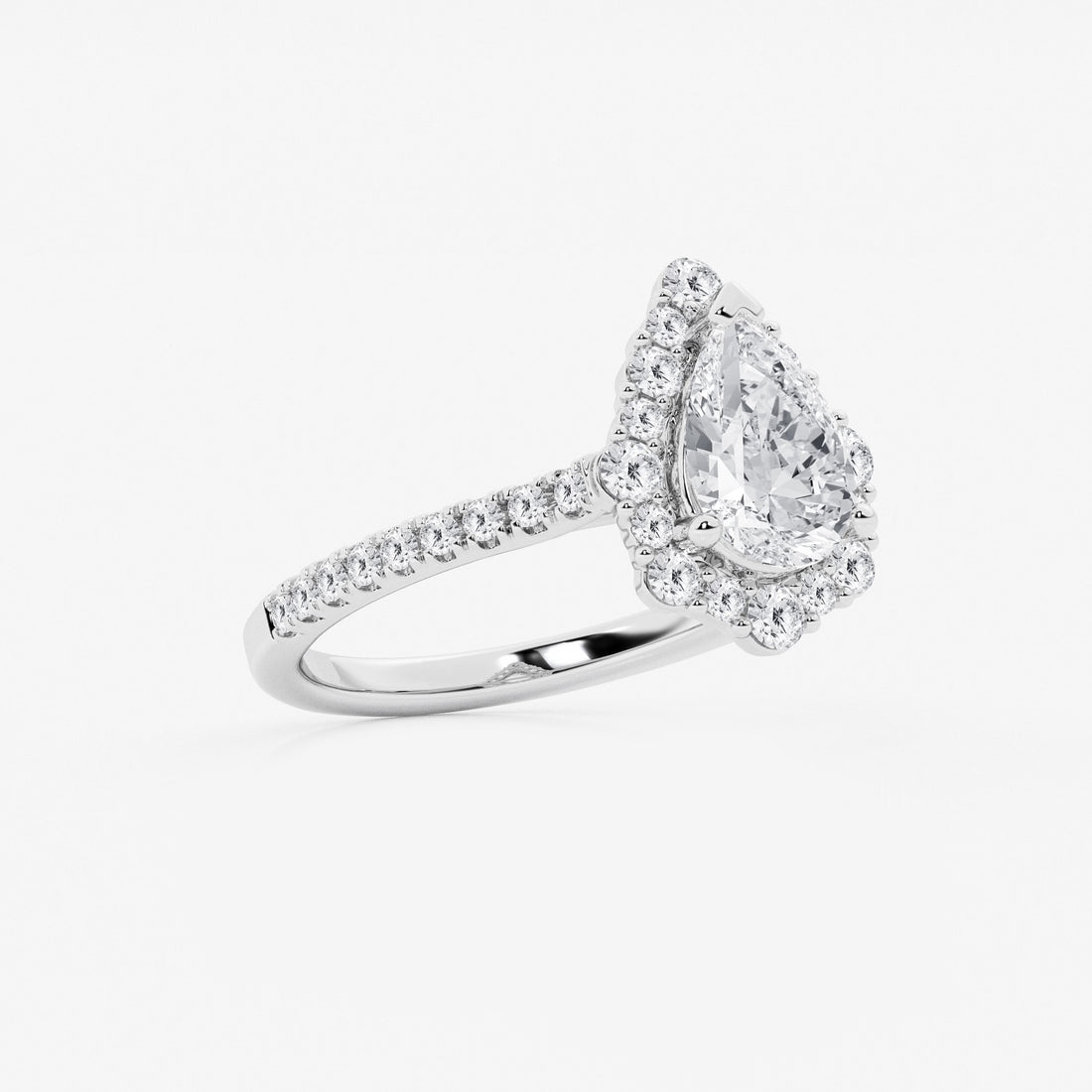 Pear Cut Lab Grown Diamond Engagement Ring, Single Halo Pear Shape Diamond Ring