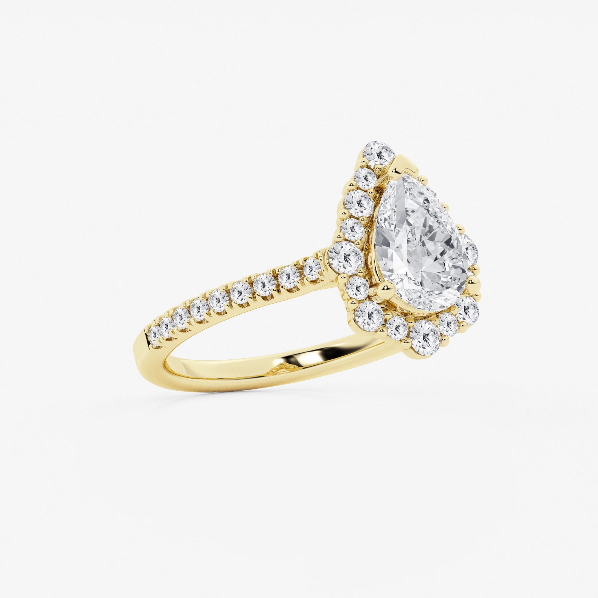 Pear Cut Lab Grown Diamond Engagement Ring, Single Halo Pear Shape Diamond Ring