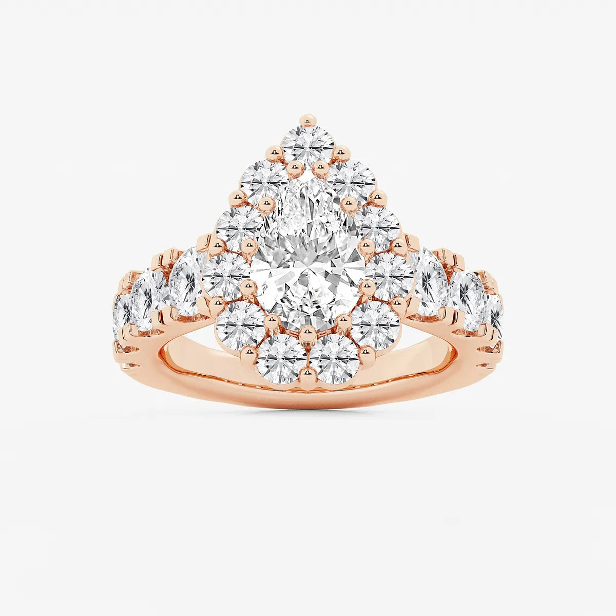 Pear Shape Lab Diamond Halo Engagement Ring  Pear Shaped Halo & Pavé Band