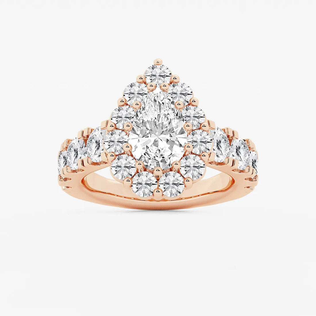 Pear Shape Lab Diamond Halo Engagement Ring  Pear Shaped Halo & Pavé Band
