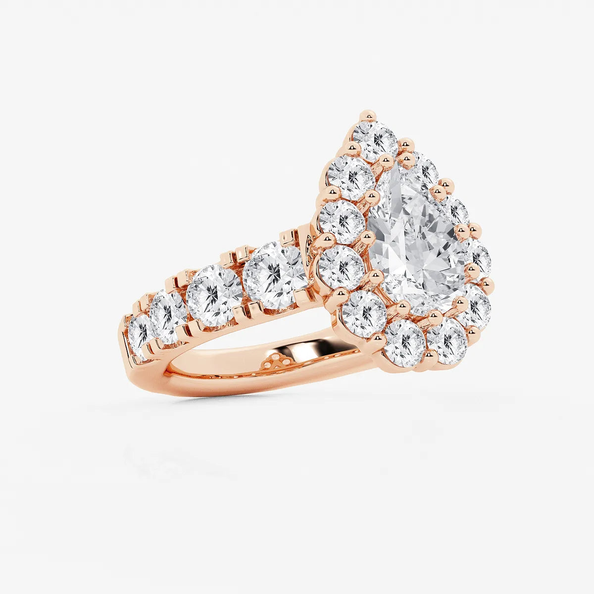 Pear Shape Lab Diamond Halo Engagement Ring  Pear Shaped Halo & Pavé Band
