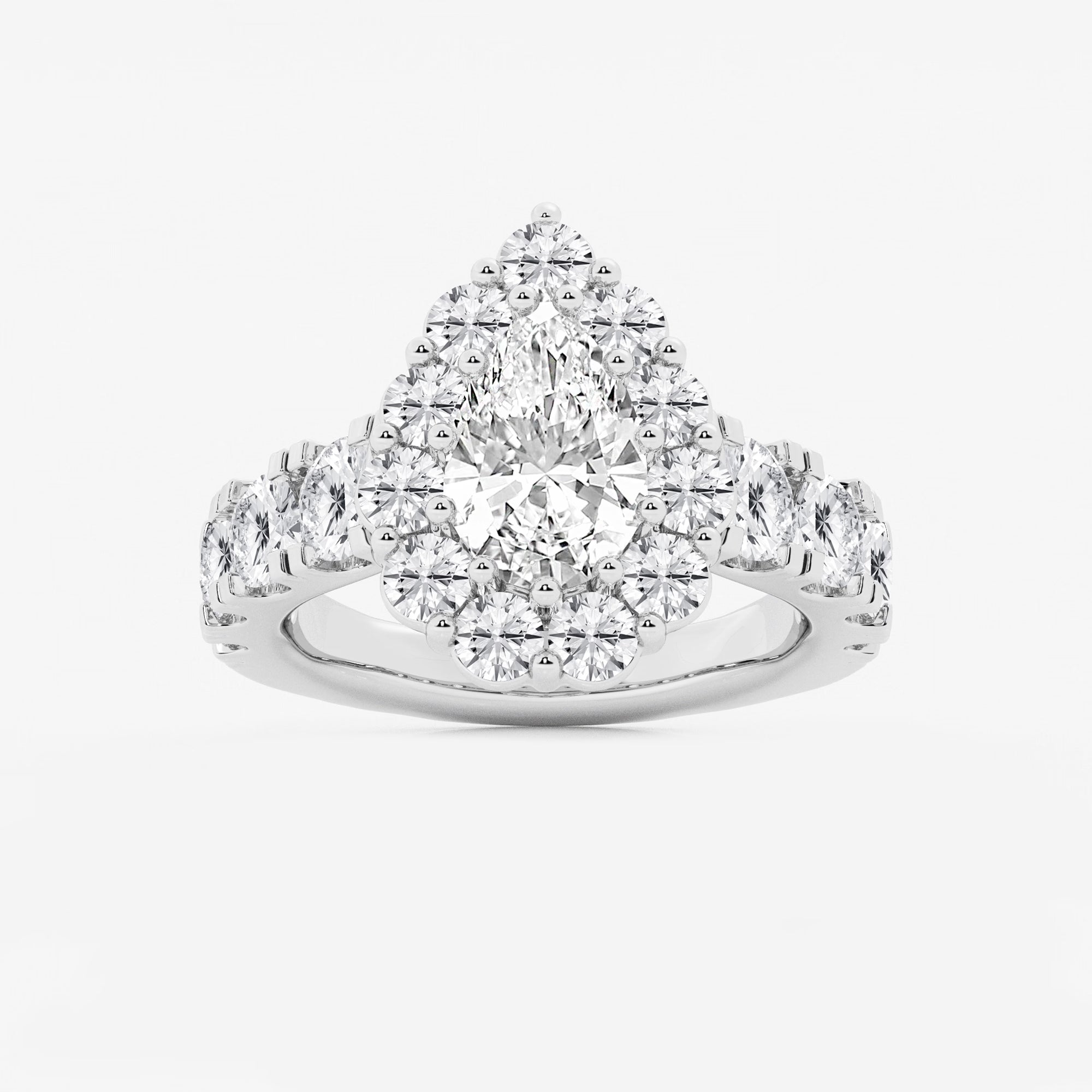 Pear Shape Lab Diamond Halo Engagement Ring  Pear Shaped Halo & Pavé Band