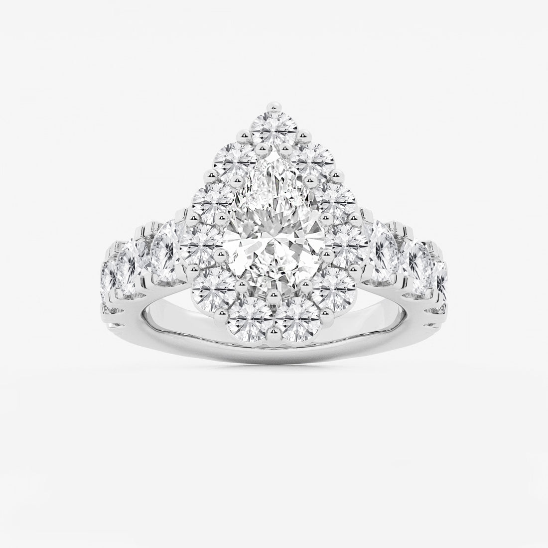 Pear Shape Lab Diamond Halo Engagement Ring  Pear Shaped Halo & Pavé Band