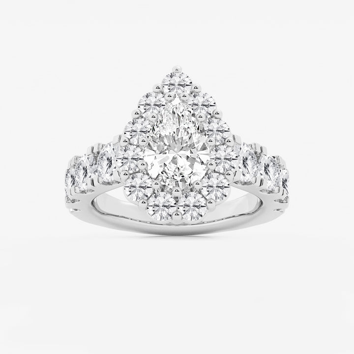Pear Shape Lab Diamond Halo Engagement Ring  Pear Shaped Halo & Pavé Band