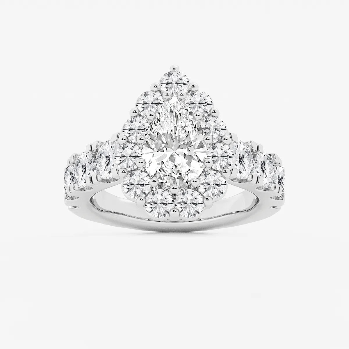 Pear Shape Lab Diamond Halo Engagement Ring  Pear Shaped Halo & Pavé Band
