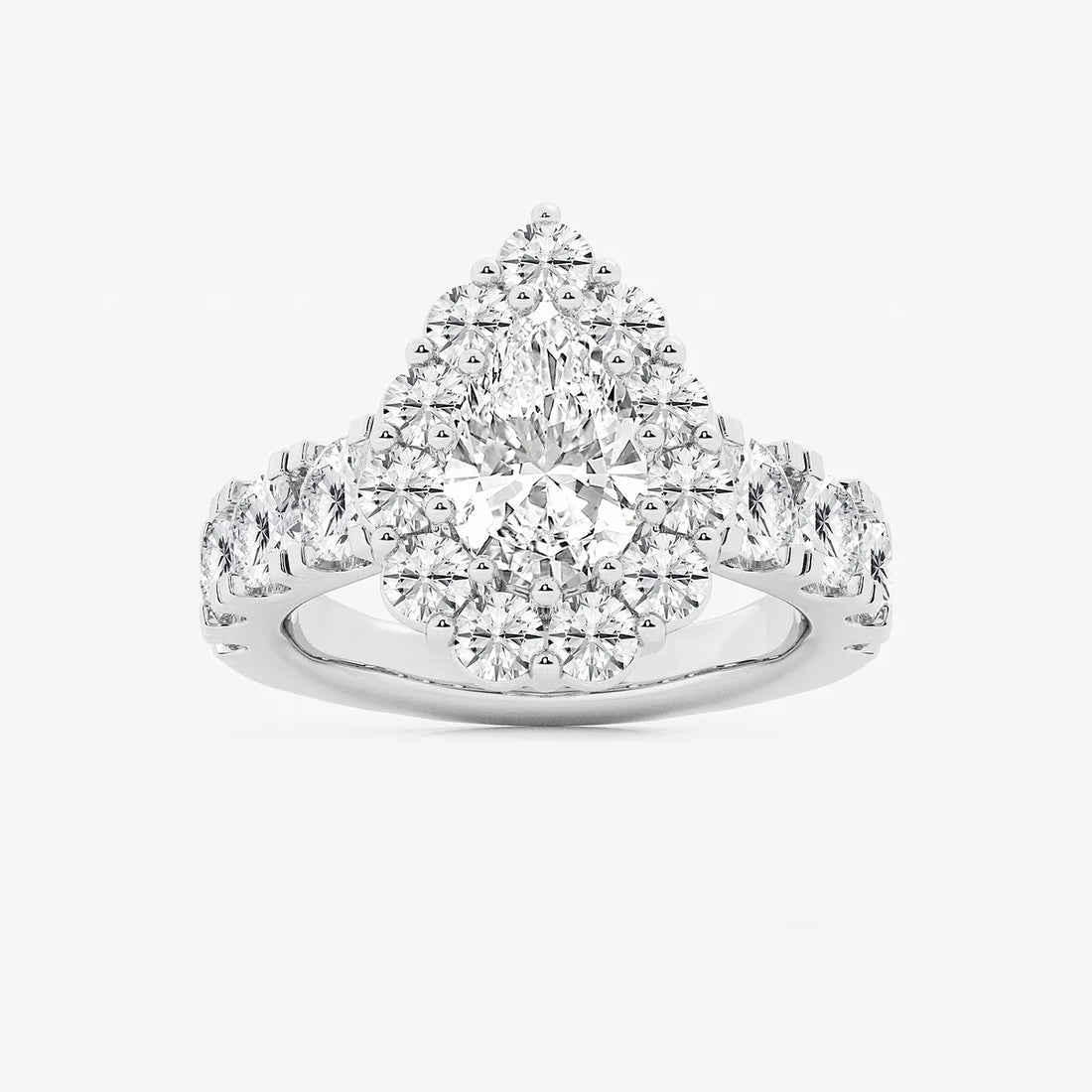 Pear Shape Lab Diamond Halo Engagement Ring  Pear Shaped Halo & Pavé Band