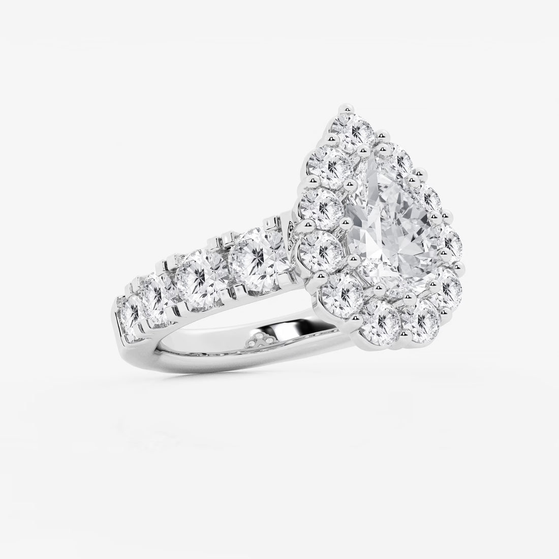 Pear Shape Lab Diamond Halo Engagement Ring  Pear Shaped Halo & Pavé Band