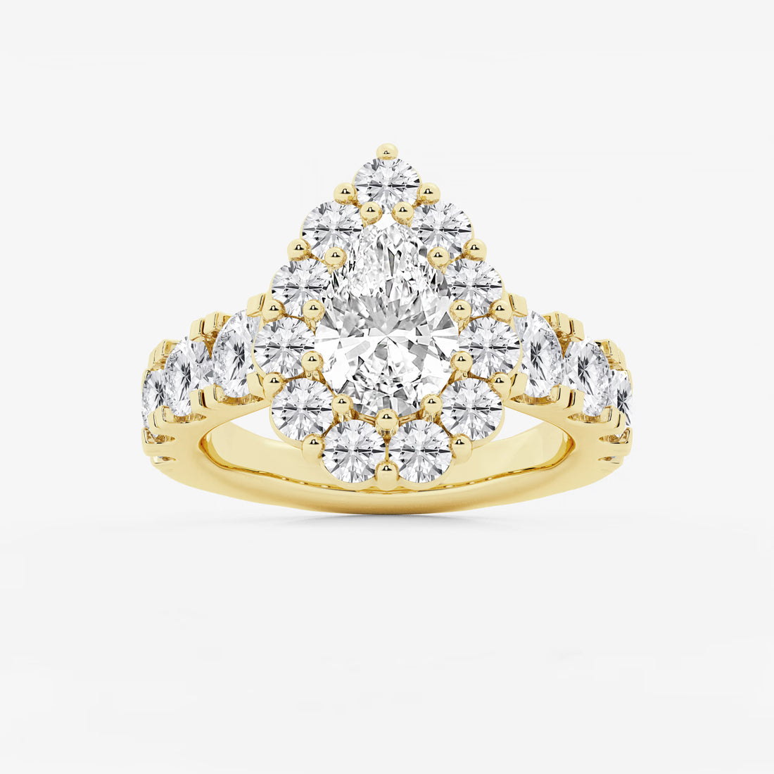 Pear Shape Lab Diamond Halo Engagement Ring  Pear Shaped Halo & Pavé Band