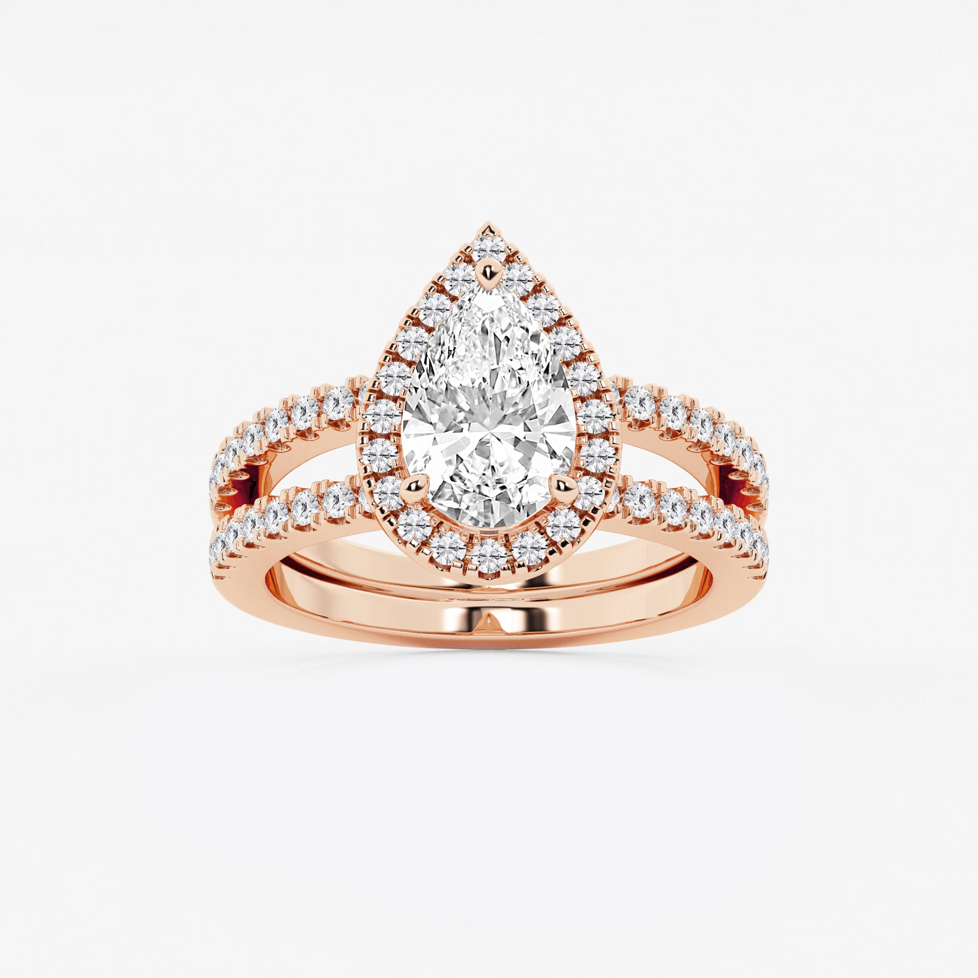 Pear-Cut Diamond Halo Engagement Ring with Split-Shank Pavé Band