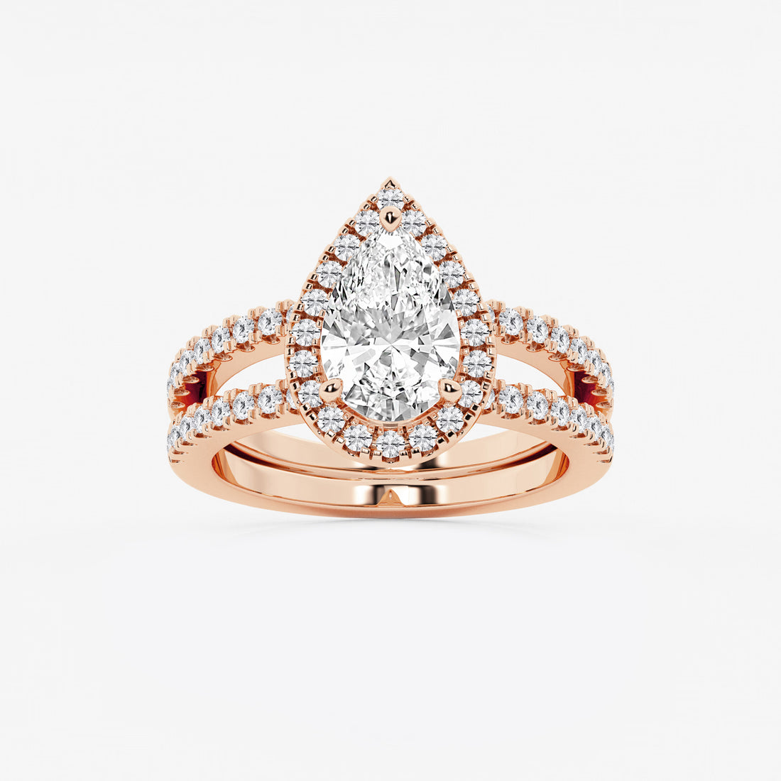 Pear-Cut Diamond Halo Engagement Ring with Split-Shank Pavé Band