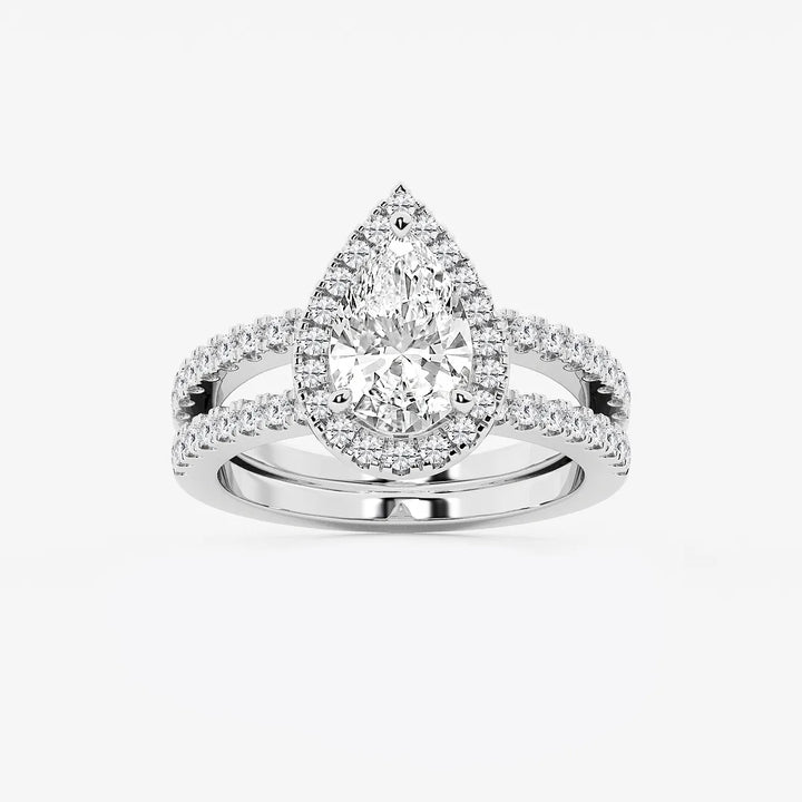 Pear-Cut Diamond Halo Engagement Ring with Split-Shank Pavé Band