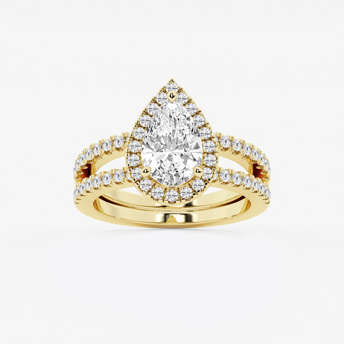 Pear-Cut Diamond Halo Engagement Ring with Split-Shank Pavé Band