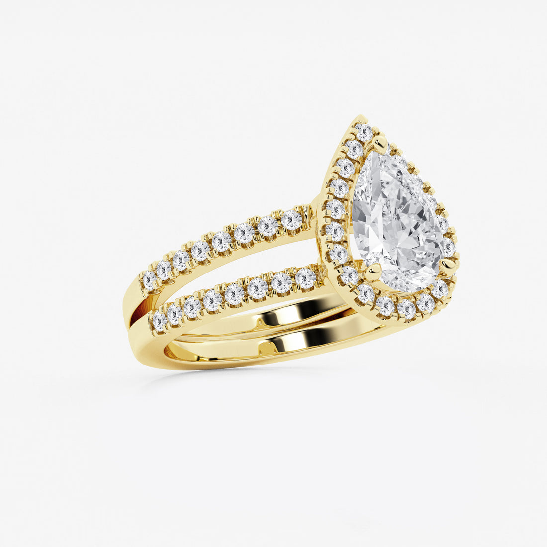 Pear-Cut Diamond Halo Engagement Ring with Split-Shank Pavé Band