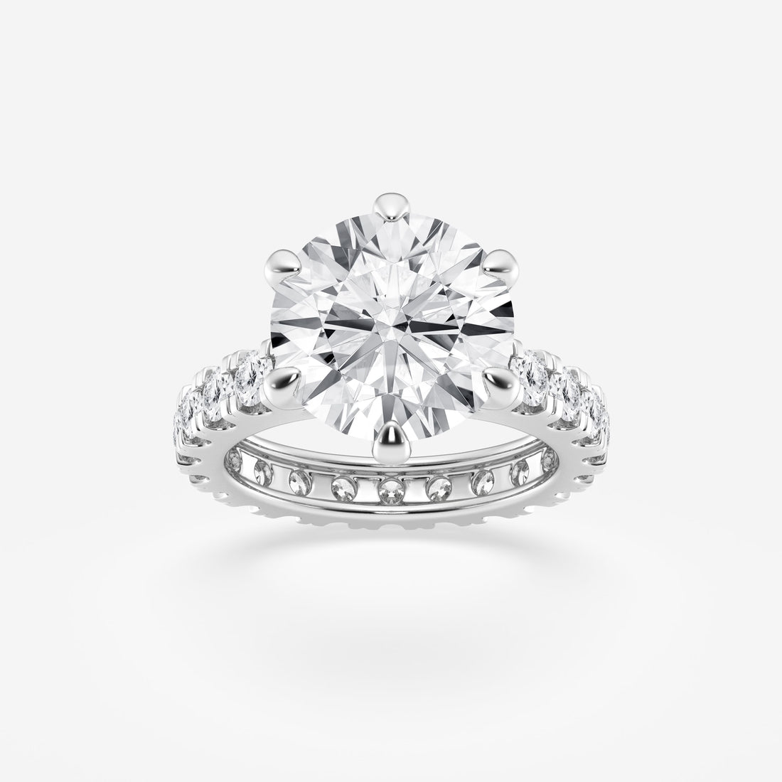 Round Cut Lab Grown Diamond Bridal Set | Six-Prong Solitaire with Shared-Prong Eternity Engagement Ring & Channel Set Round Eternity Wedding Band
