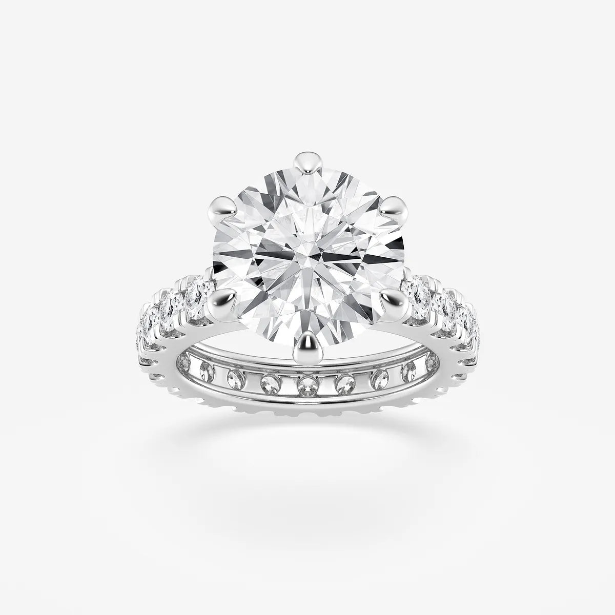 Round Cut Lab Grown Diamond Bridal Set | Six-Prong Solitaire with Shared-Prong Eternity Engagement Ring & Channel Set Round Eternity Wedding Band