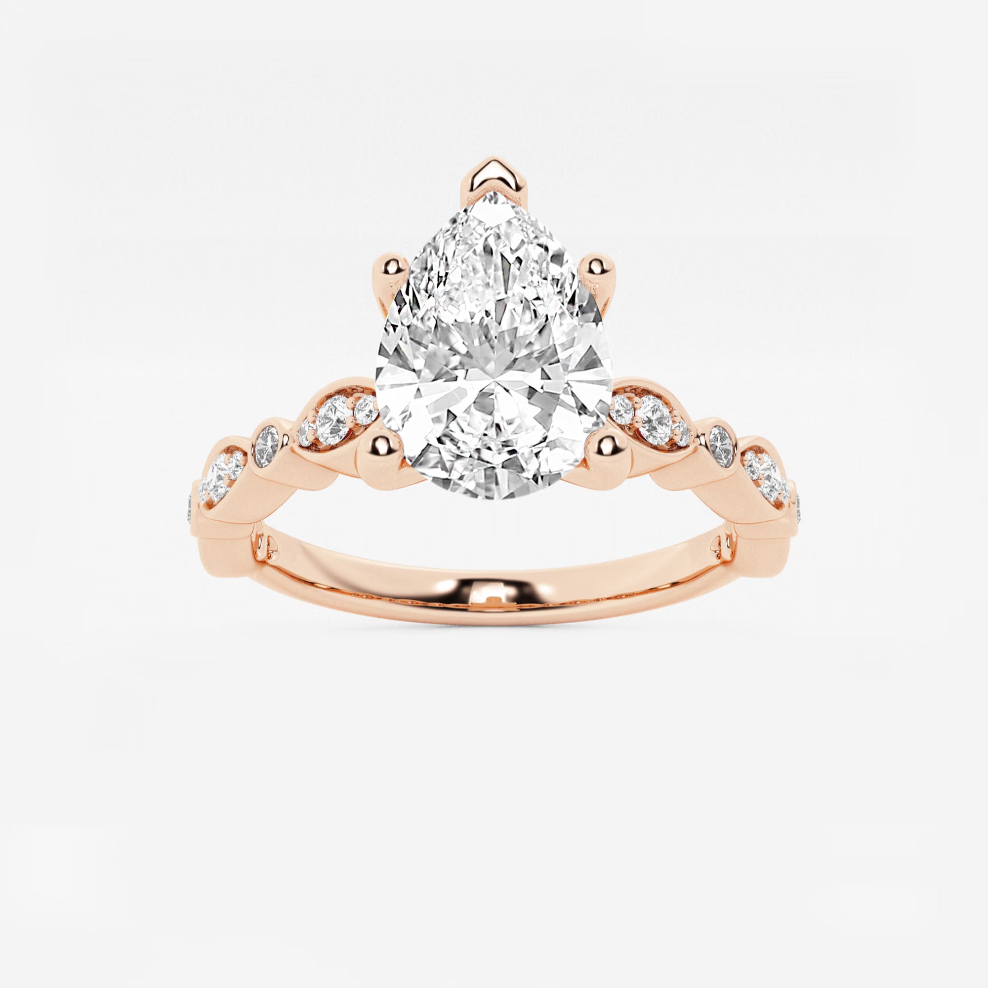Pear Cut Lab Grown Diamond Engagement Ring Vintage Art Deco Scalloped Band