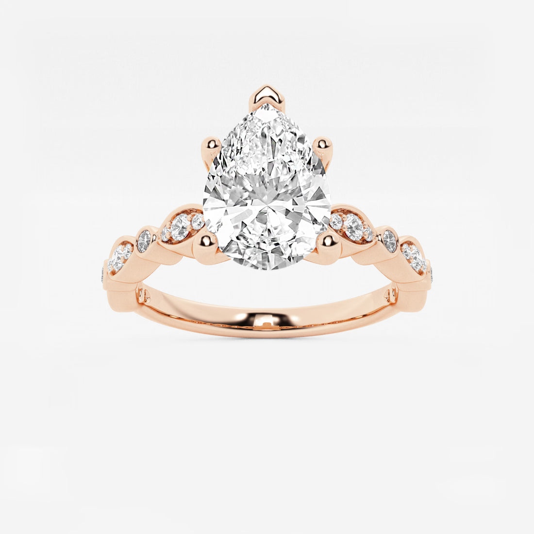 Pear Cut Lab Grown Diamond Engagement Ring Vintage Art Deco Scalloped Band