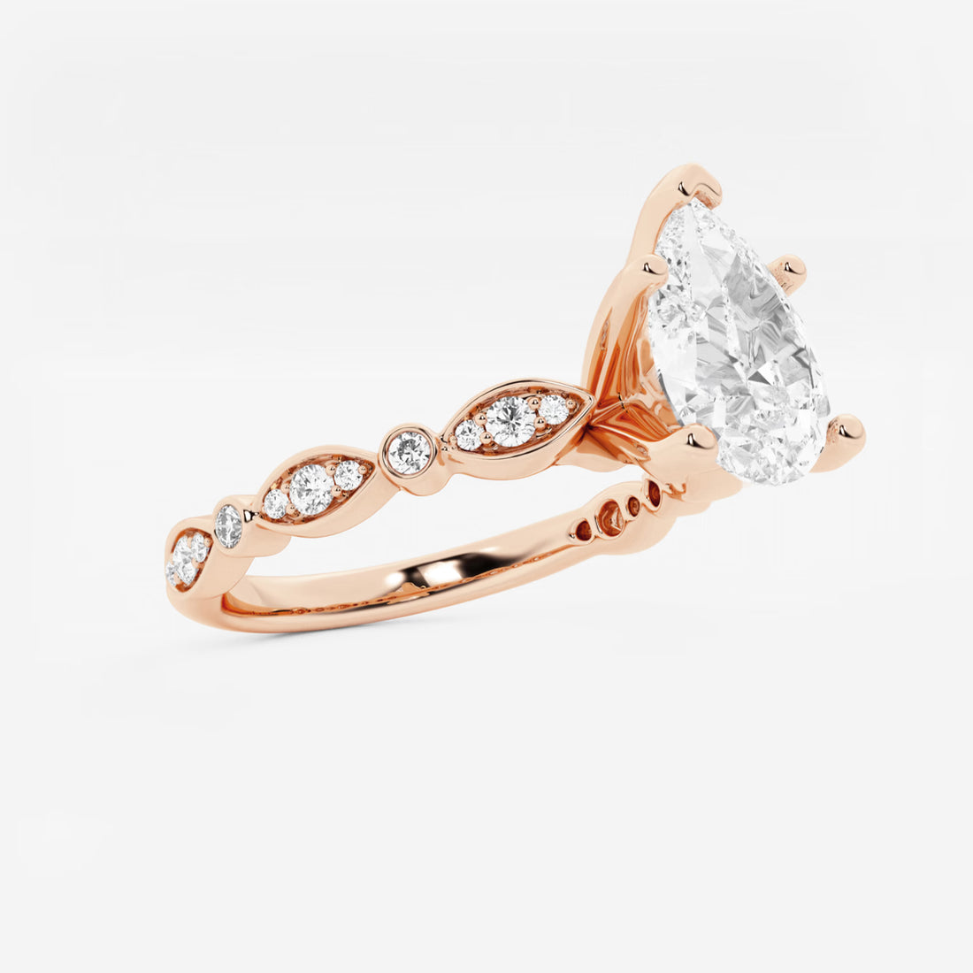 Pear Cut Lab Grown Diamond Engagement Ring Vintage Art Deco Scalloped Band