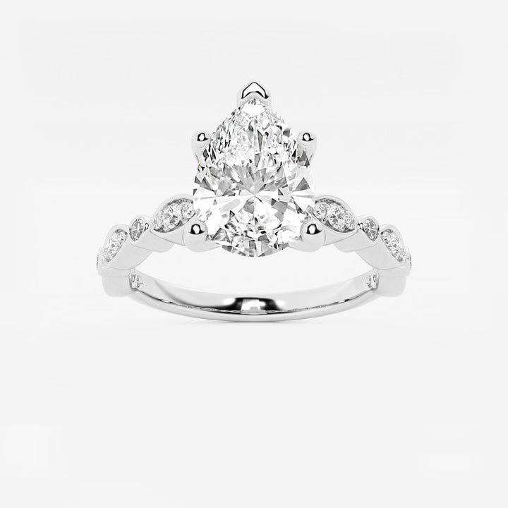 Pear Cut Lab Grown Diamond Engagement Ring Vintage Art Deco Scalloped Band