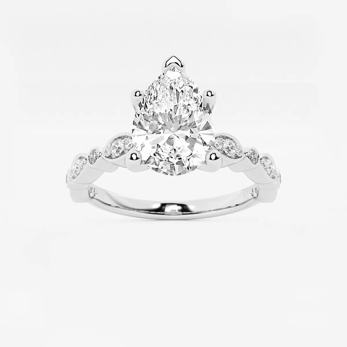 Pear Cut Lab Grown Diamond Engagement Ring Vintage Art Deco Scalloped Band