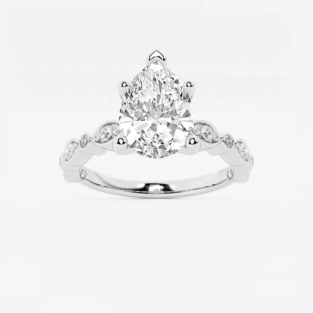 Pear Cut Lab Grown Diamond Engagement Ring Vintage Art Deco Scalloped Band