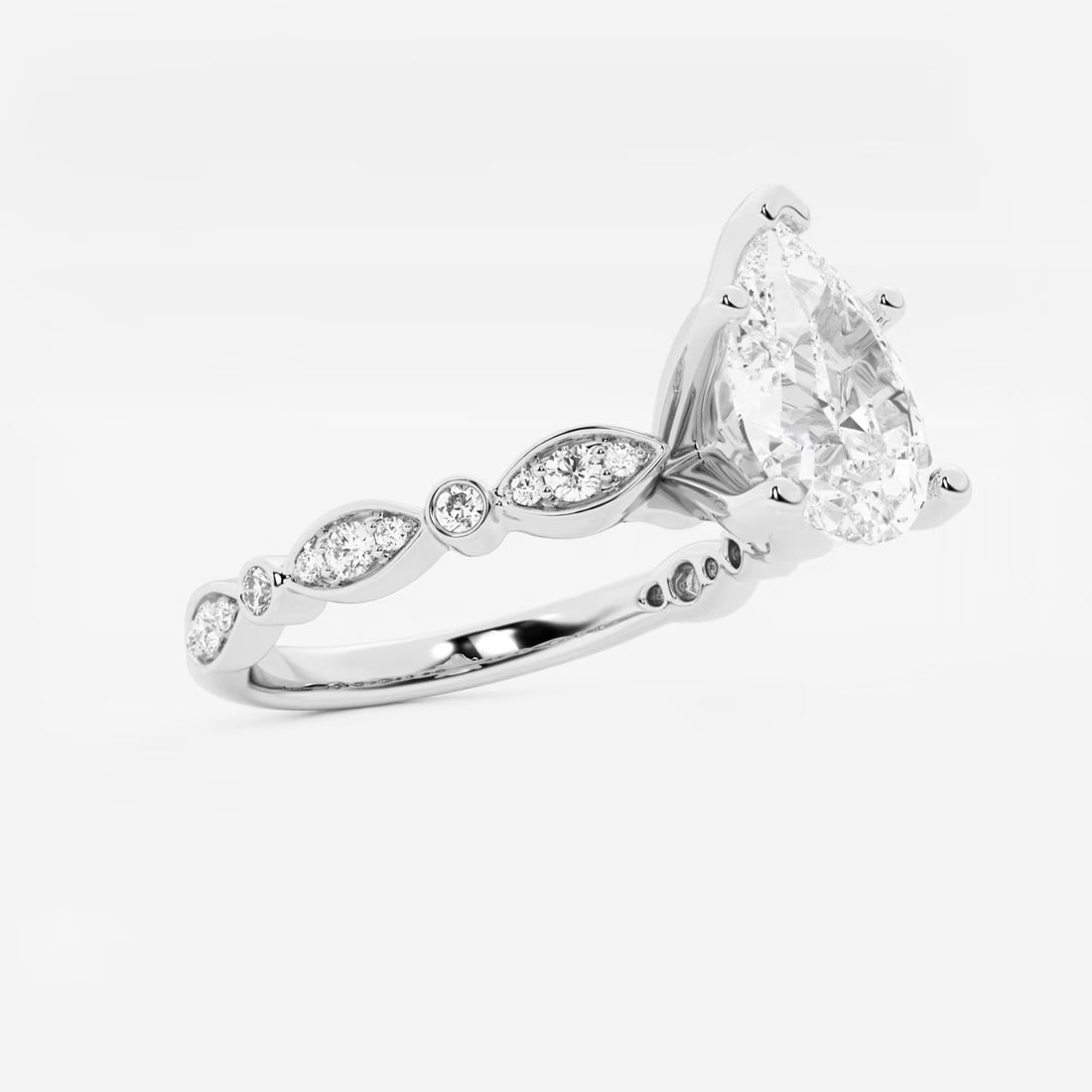 Pear Cut Lab Grown Diamond Engagement Ring Vintage Art Deco Scalloped Band