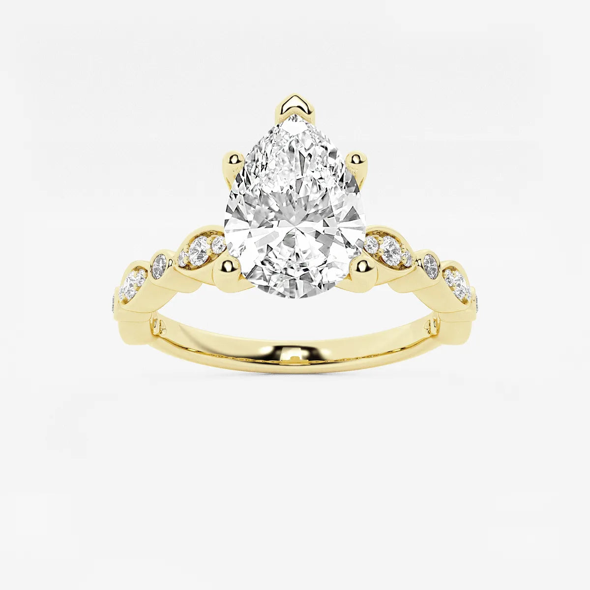 Pear Cut Lab Grown Diamond Engagement Ring Vintage Art Deco Scalloped Band