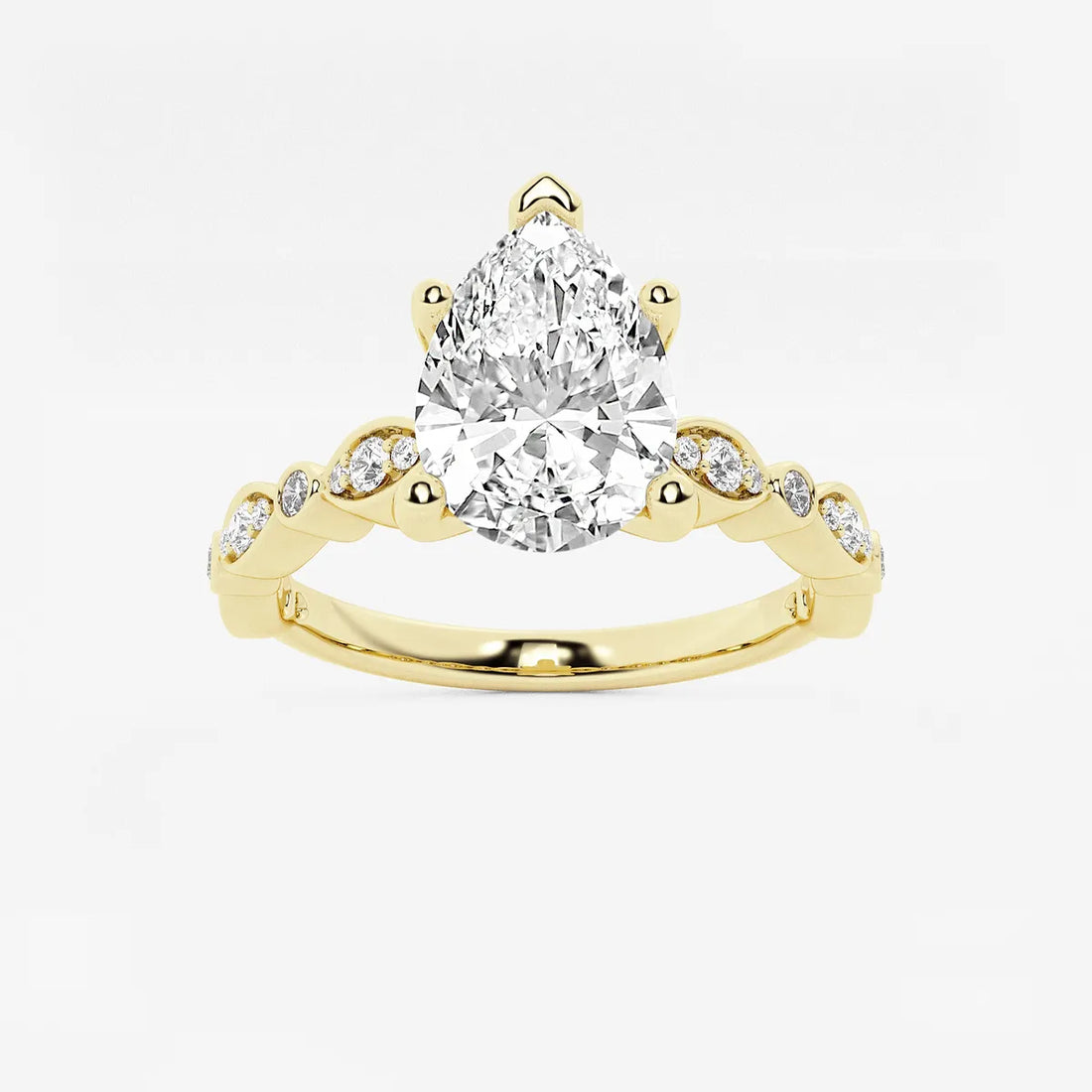 Pear Cut Lab Grown Diamond Engagement Ring Vintage Art Deco Scalloped Band