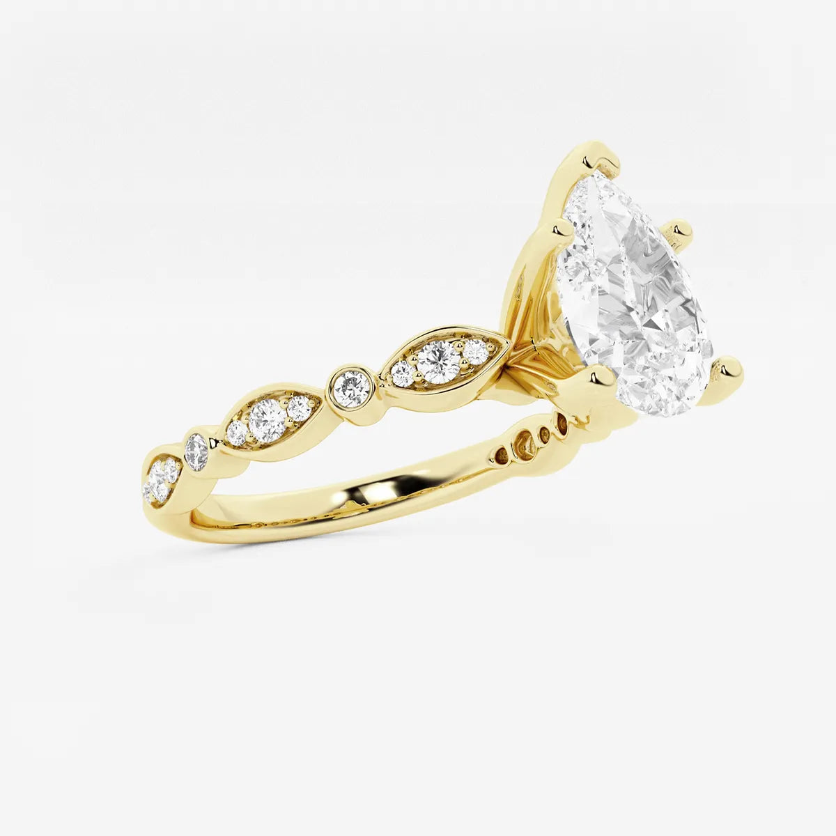 Pear Cut Lab Grown Diamond Engagement Ring Vintage Art Deco Scalloped Band