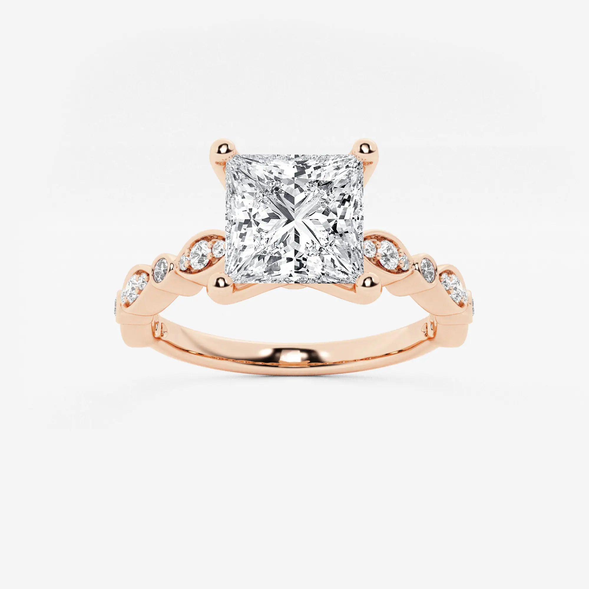 Princess Cut Lab-Grown Diamond Engagement Ring with Marquise & Round Accent Diamonds