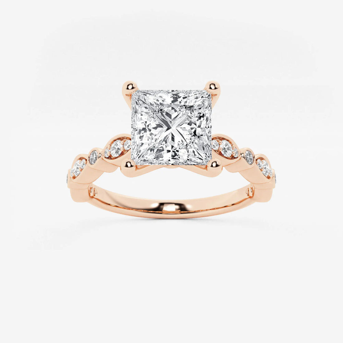 Princess Cut Lab-Grown Diamond Engagement Ring with Marquise & Round Accent Diamonds