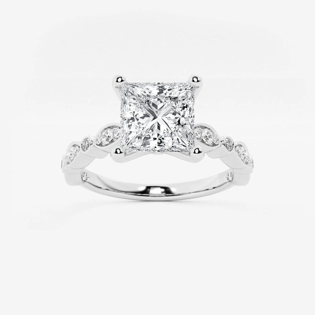 Princess Cut Lab-Grown Diamond Engagement Ring with Marquise & Round Accent Diamonds