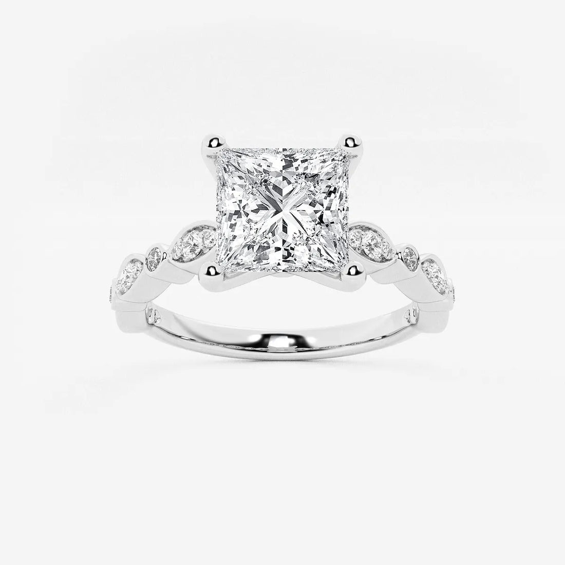 Princess Cut Lab-Grown Diamond Engagement Ring with Marquise & Round Accent Diamonds